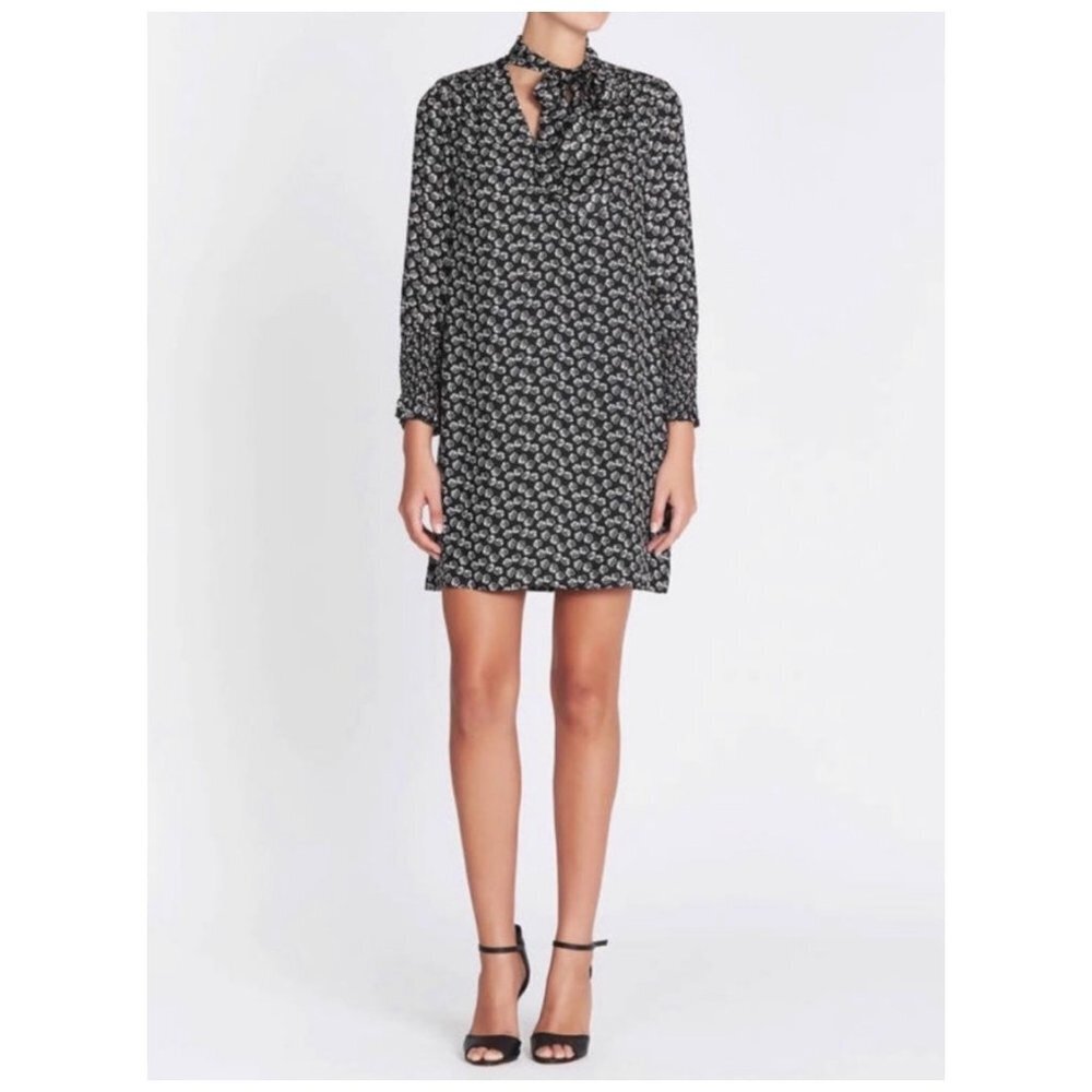 Rebecca Taylor Rue 100% SILK Floral Print Dress in Black 3/4 Sleeves Womens Sz 6